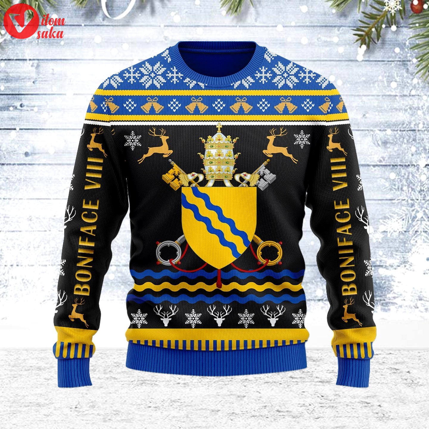 Pope boniface viii coat of arms ugly christmas sweater – stormmerch exclusive