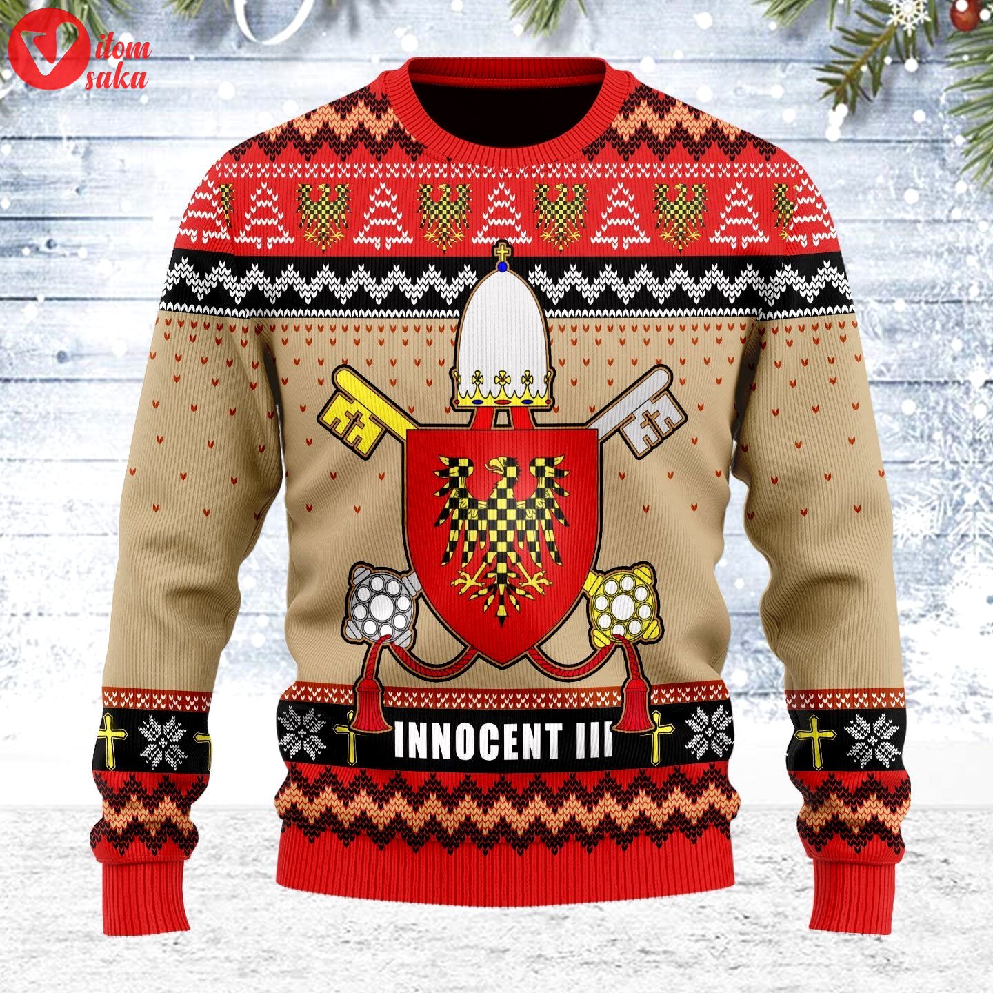 Pope innocent iii coat of arms ugly christmas sweater – stormmerch exclusive