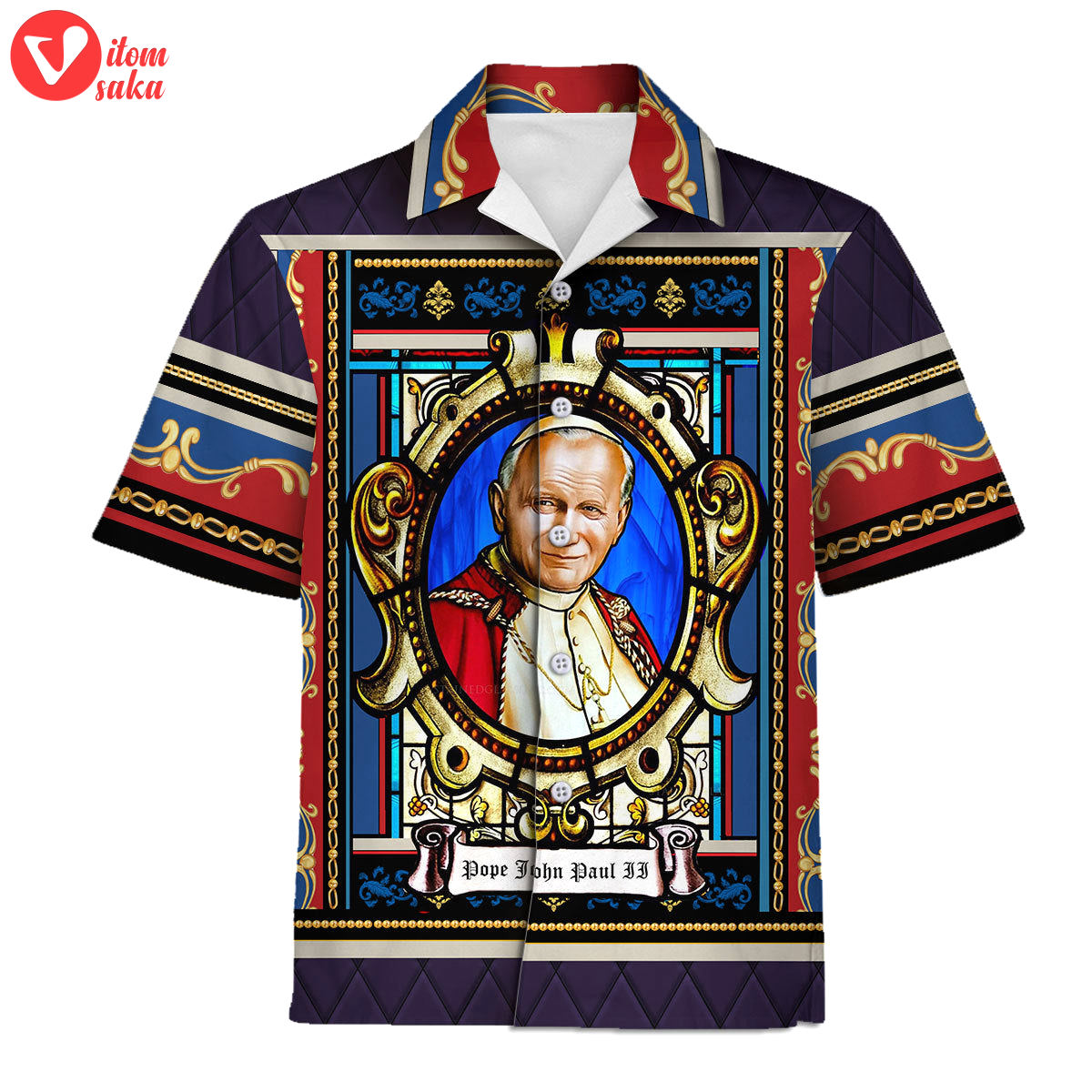 Pope john paul ii stained glass hawaiian shirt – stormmerch exclusive