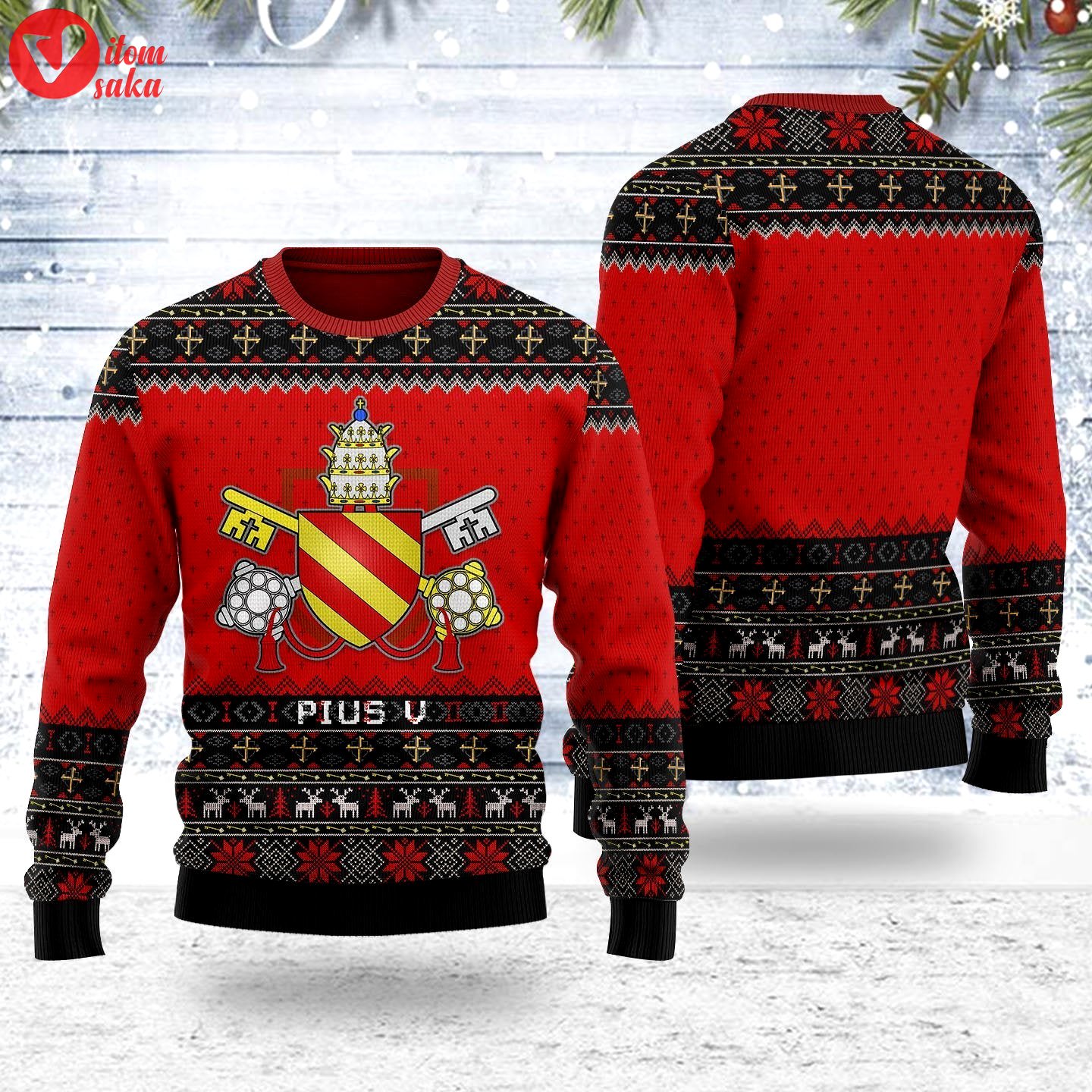 Pope pius v ugly christmas sweater – stormmerch exclusive