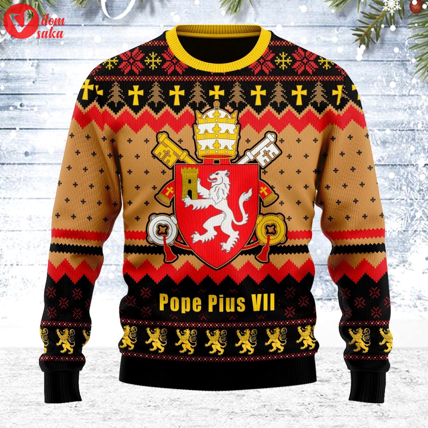 Pope pius viii coat of arms ugly christmas sweater – stormmerch exclusive
