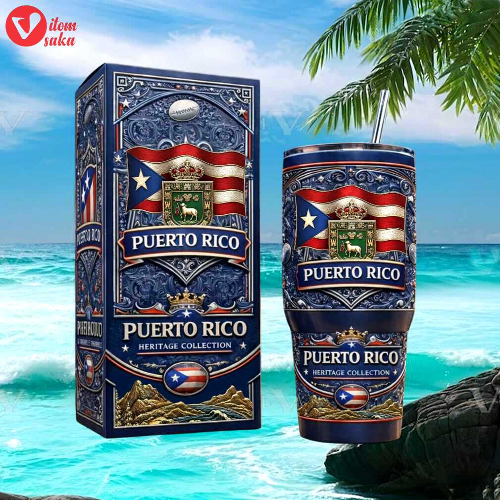 Puerto rico heritage collection flag & coat of arms blue tumbler