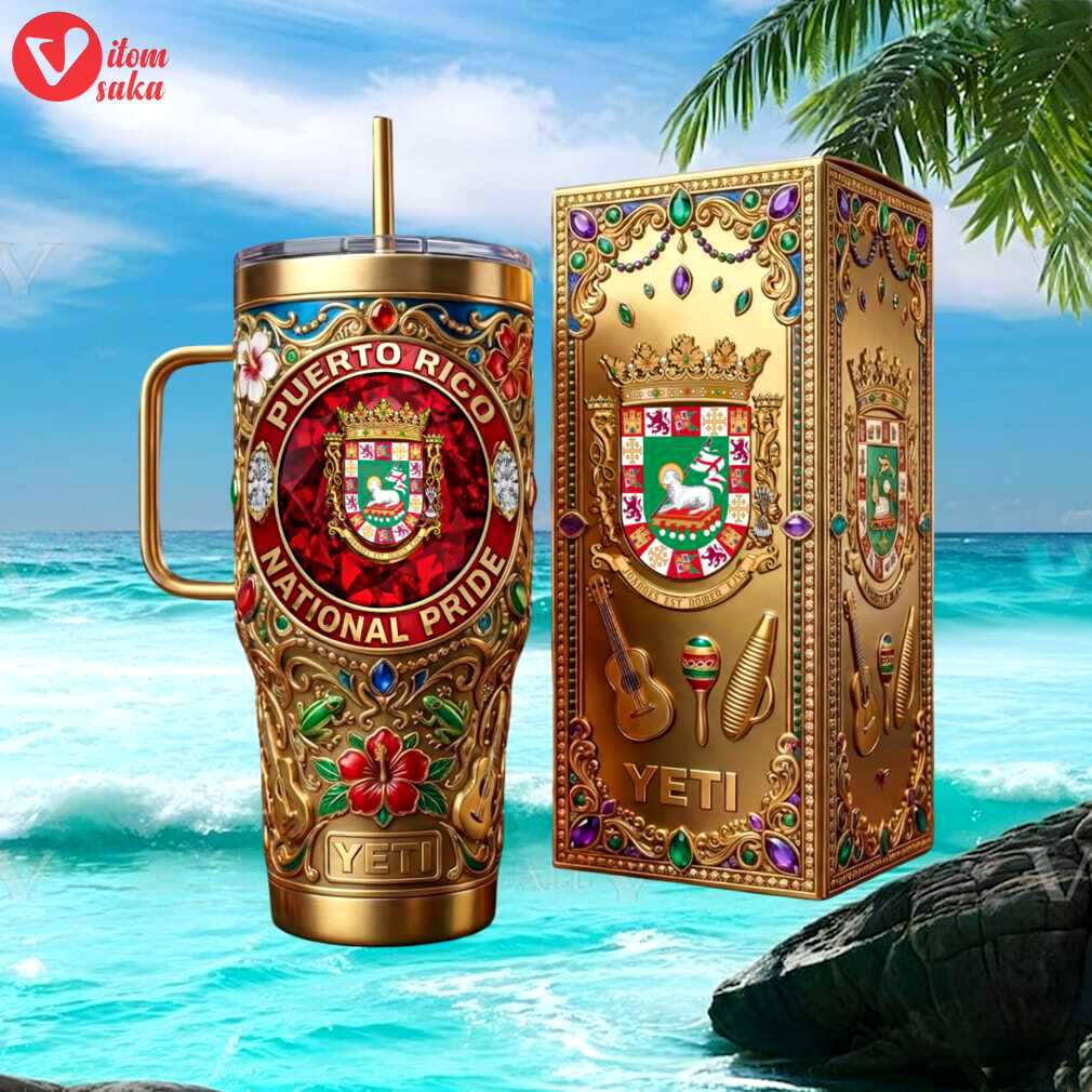Puerto rico national pride luxury gold gemstone & coqui heritage tumbler