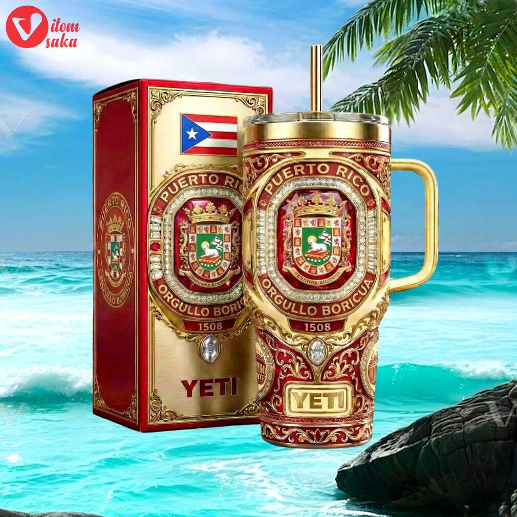 Puerto rico orgullo boricua 1508 coat of arms luxury gold yeti tumbler