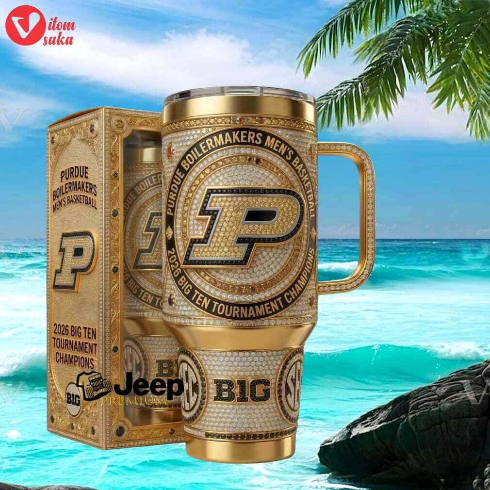 Purdue boilermakers 2026 big ten tournament champions gold diamond fan gift stainless steel insulated tumbler