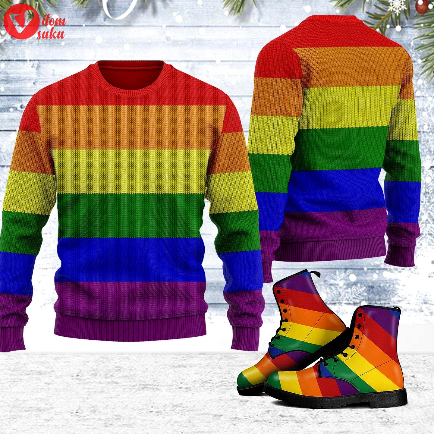 Rainbow flag lgbtq+ ugly christmas sweater – stormmerch exclusive