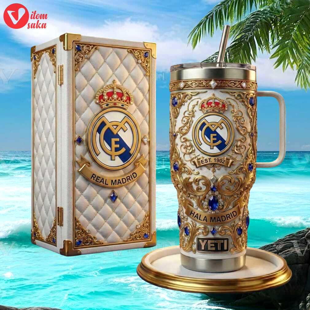 Real madrid “hala madrid” 40oz tumbler   white & gold luxury 1902 anniversary tumbler