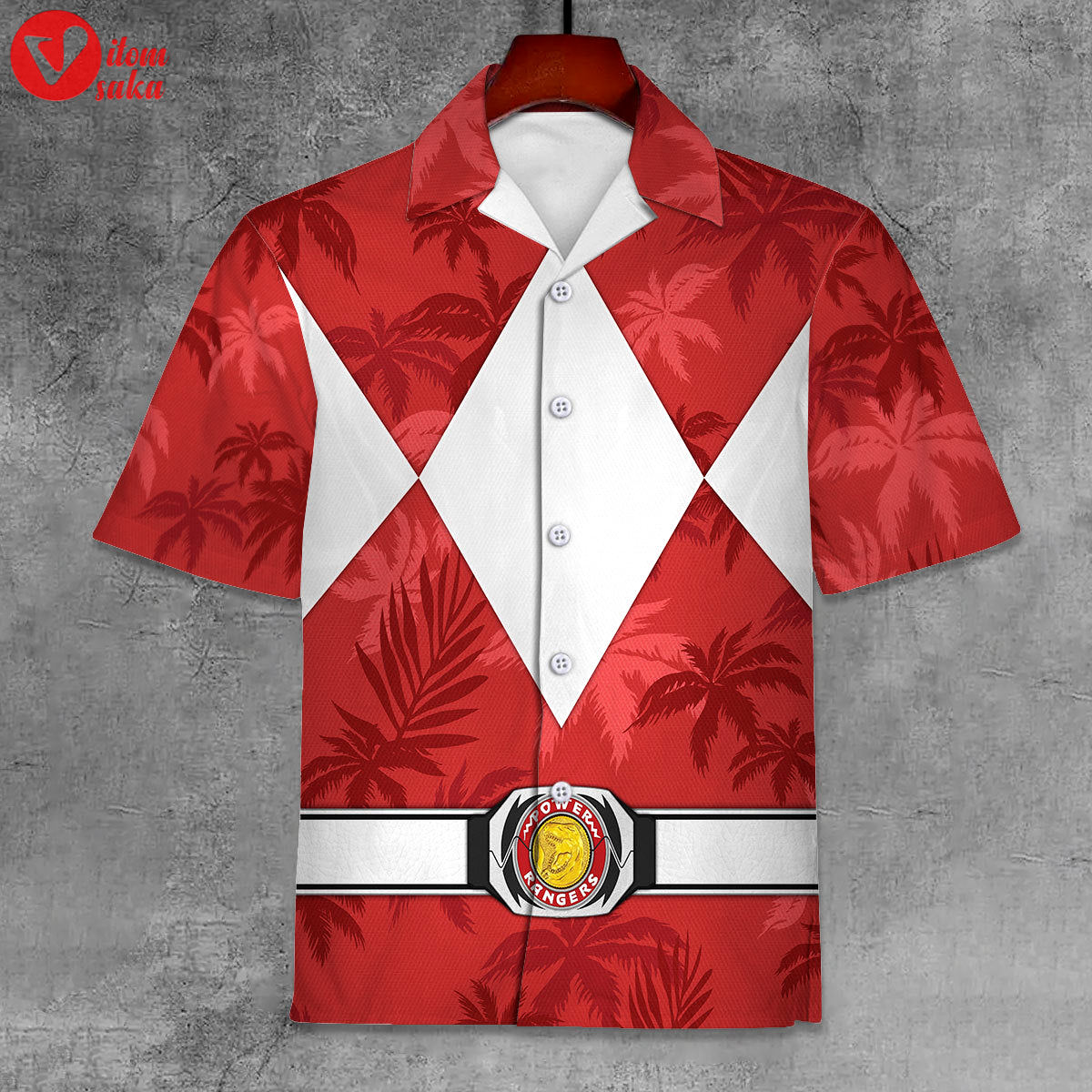 Red ranger x tommy vercetti hawaiian shirt beach shorts – stormmerch exclusive