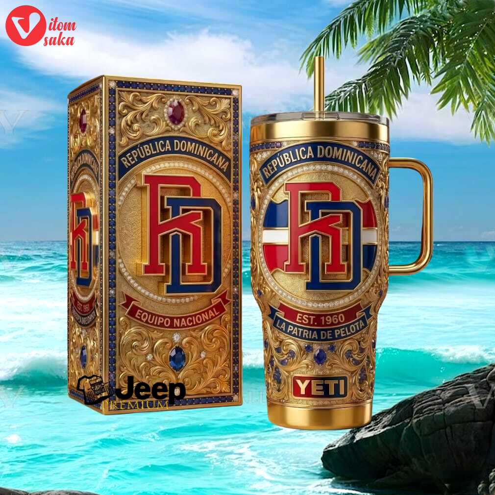 Republica dominicana baseball national team gold jeweled luxury fan stainless steel insulated tumbler