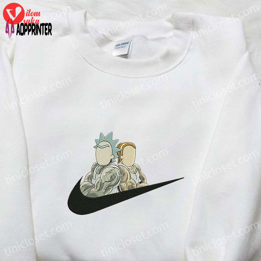 Rick and summer body building x nike swoosh embroidered shirt & hoodie – cartoon inspired sports t-shirt