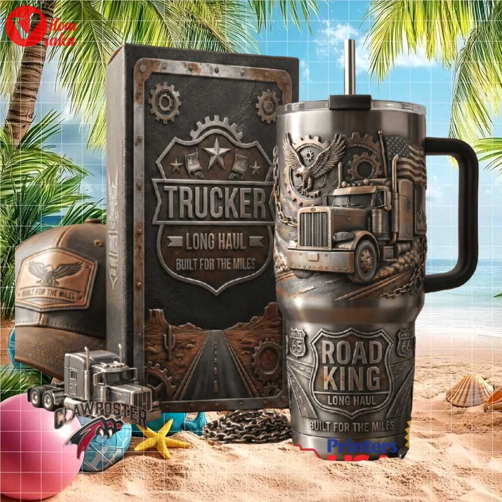 Road king trucker long haul vintage steel 40oz tumbler with handle