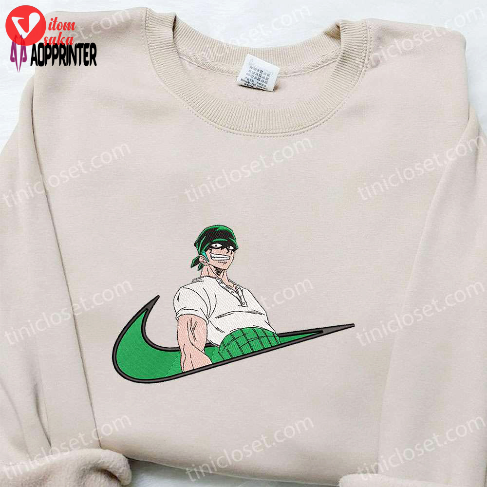 Roronoa zoro x swoosh anime sweatshirt: custom embroidered one piece shirt