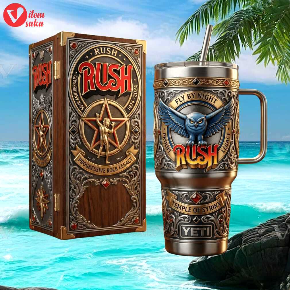 Rush band 50th anniversary 1974 2024 progressive rock legacy yeti tumbler