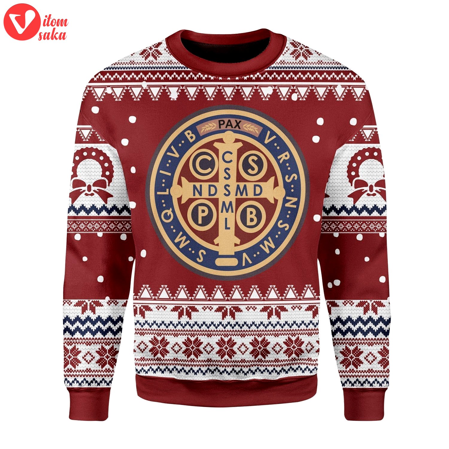 Saint benedict medal christmas sweater – stormmerch exclusive