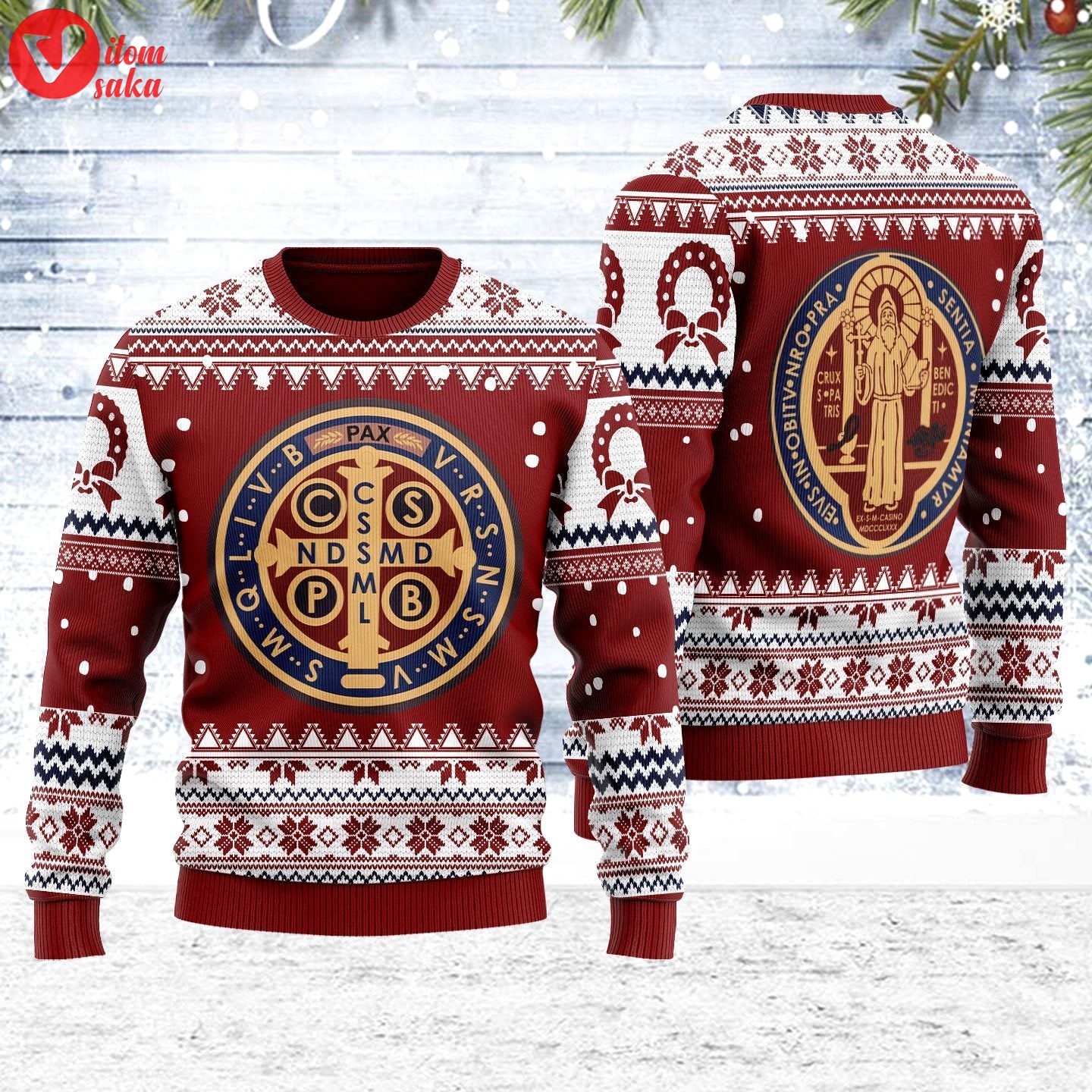 Saint benedict medal ugly christmas sweater – stormmerch exclusive