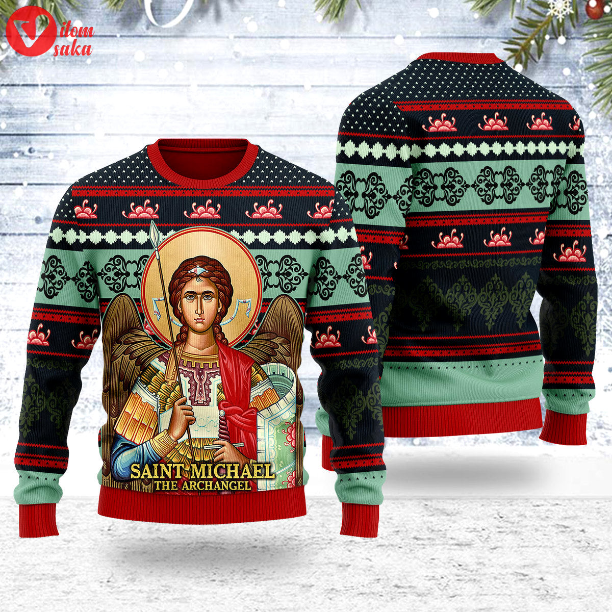 Saint michael the archangel christmas sweater – stormmerch exclusive