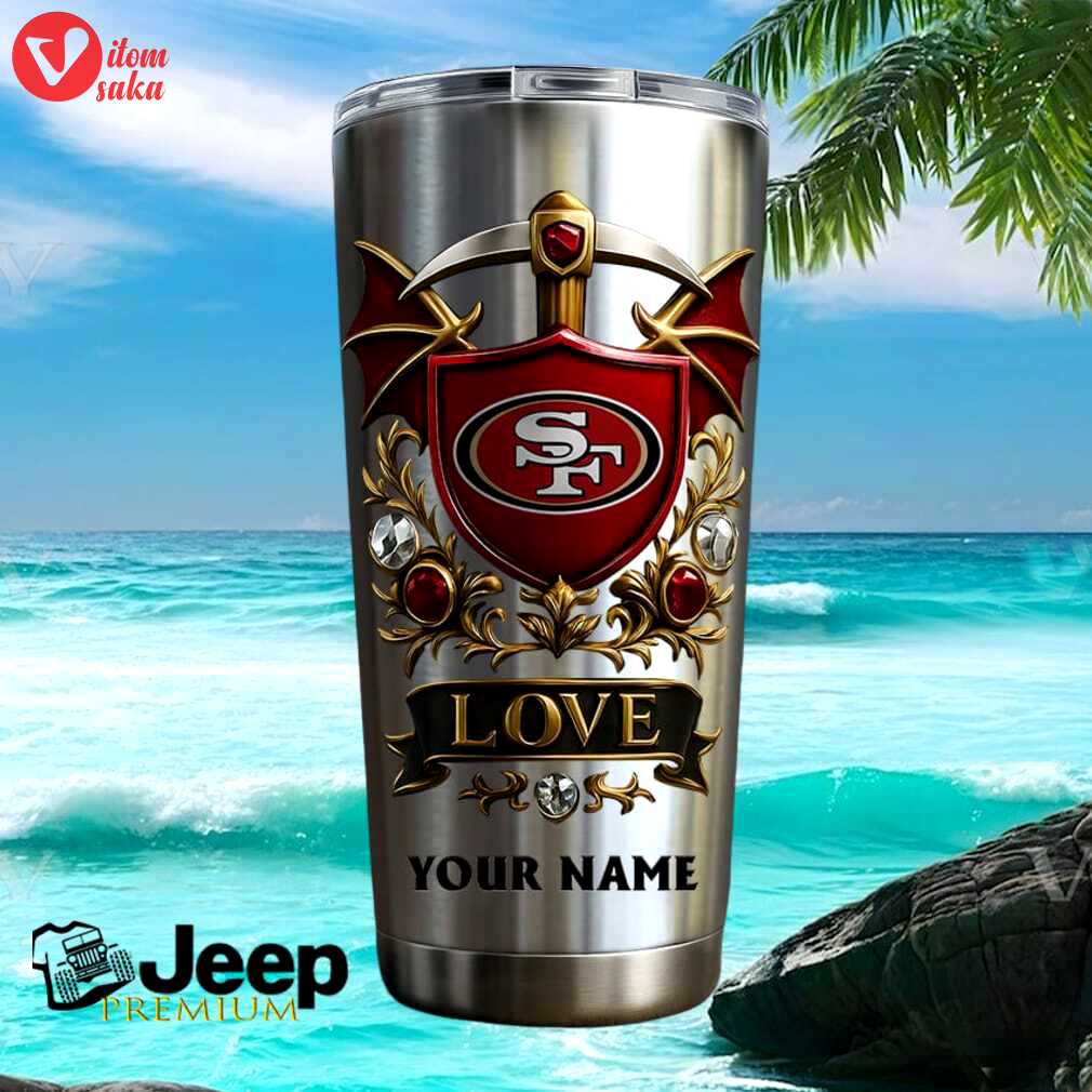 San francisco 49ers custom name football fan gift retro red crest stainless steel insulated tumbler