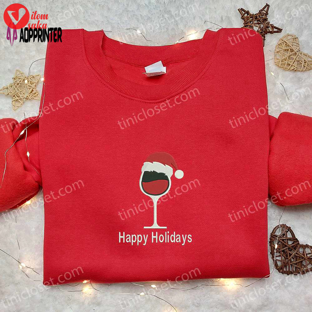 Santa hat embroidered hoodie & christmas t-shirt: best wine glass gift ideas
