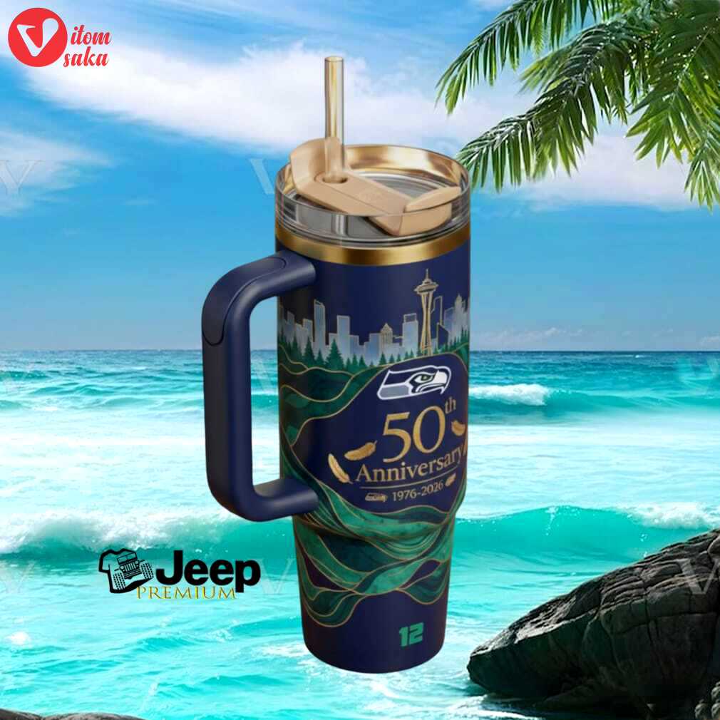 Seattle seahawks 50th anniversary 1976 2026 skyline edition navy & green sports tumbler