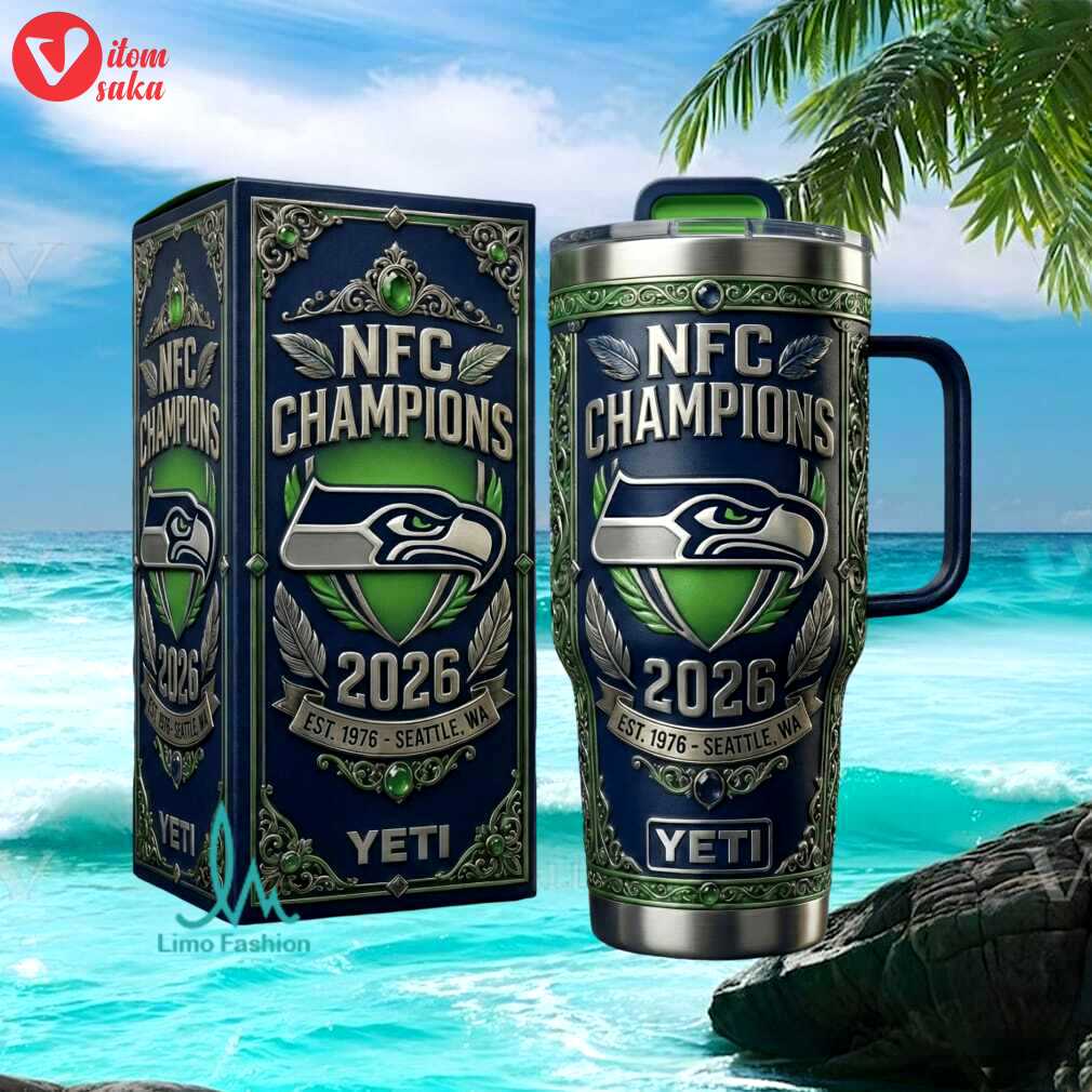 Seattle seahawks nfc champions 2026 retro silver embossed stainless steel insulated tumbler