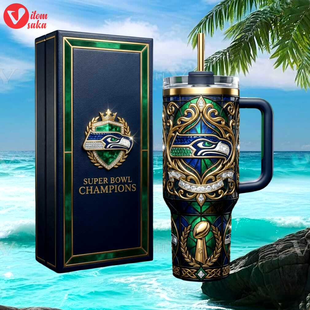 Seattle seahawks super bowl champions stained glass art luxury tumbler