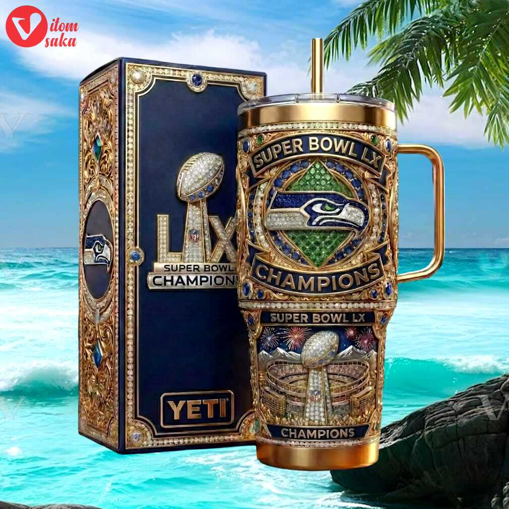 Seattle seahawks super bowl lx champions gold & navy collector tumbler