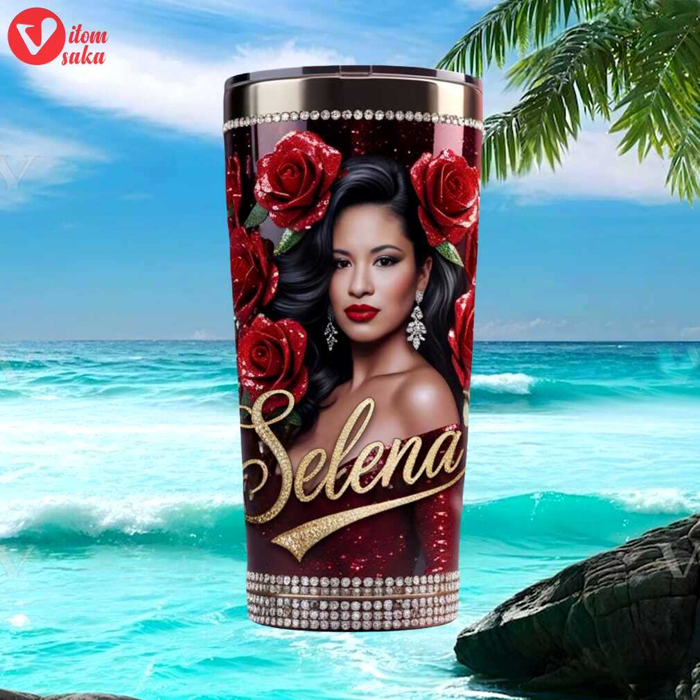 Selena quintanilla memorial “queen of tejano” red rose rhinestone 40oz tumbler