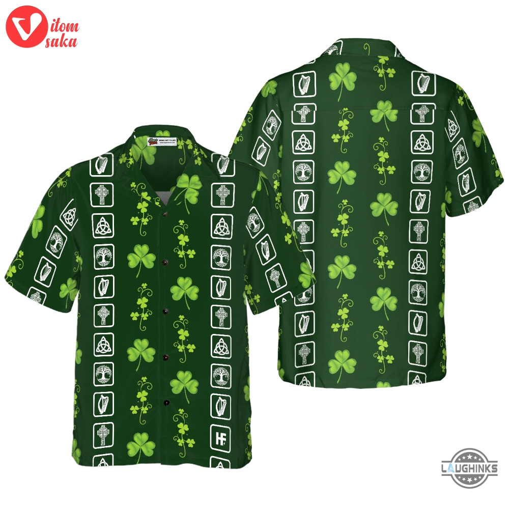 Shamrock irish symbols hawaiian shirt aloha summer beach button up shirts and shorts new