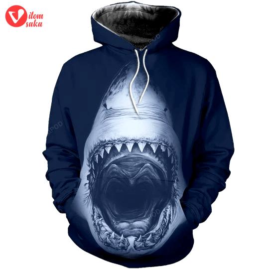 Shark blue 3d all over print hoodie, zip-up hoodie