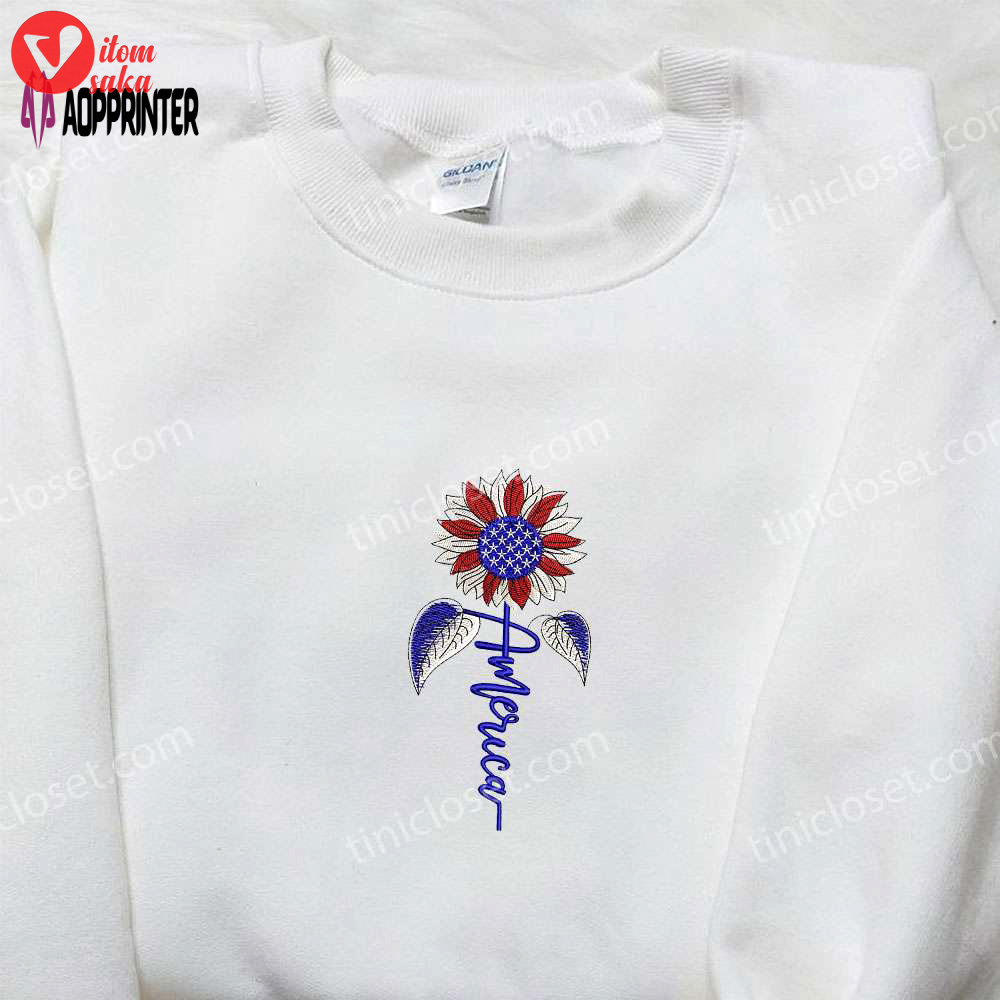 Shop the best american sunflower embroidered shirt – perfect national day gift
