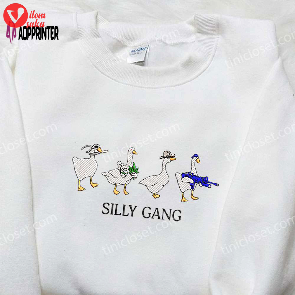 Silly gang goose embroidered shirt – funny animal design for a playful look