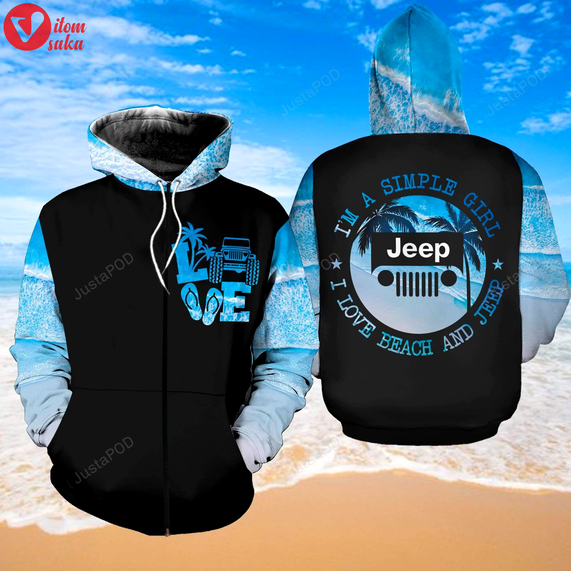 Simple girl love beach and jeep 3d all print hoodie, zip- up hoodie