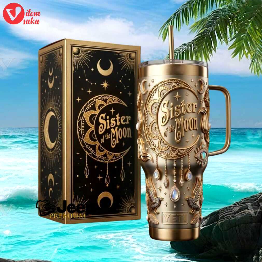 Sister of the moon celestial gold boho yeti style insulated tumbler