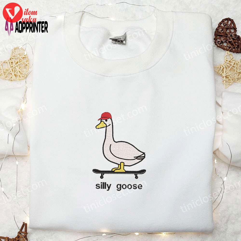 Skateboarding silly goose & animal embroidered shirts: cute and trendy designs