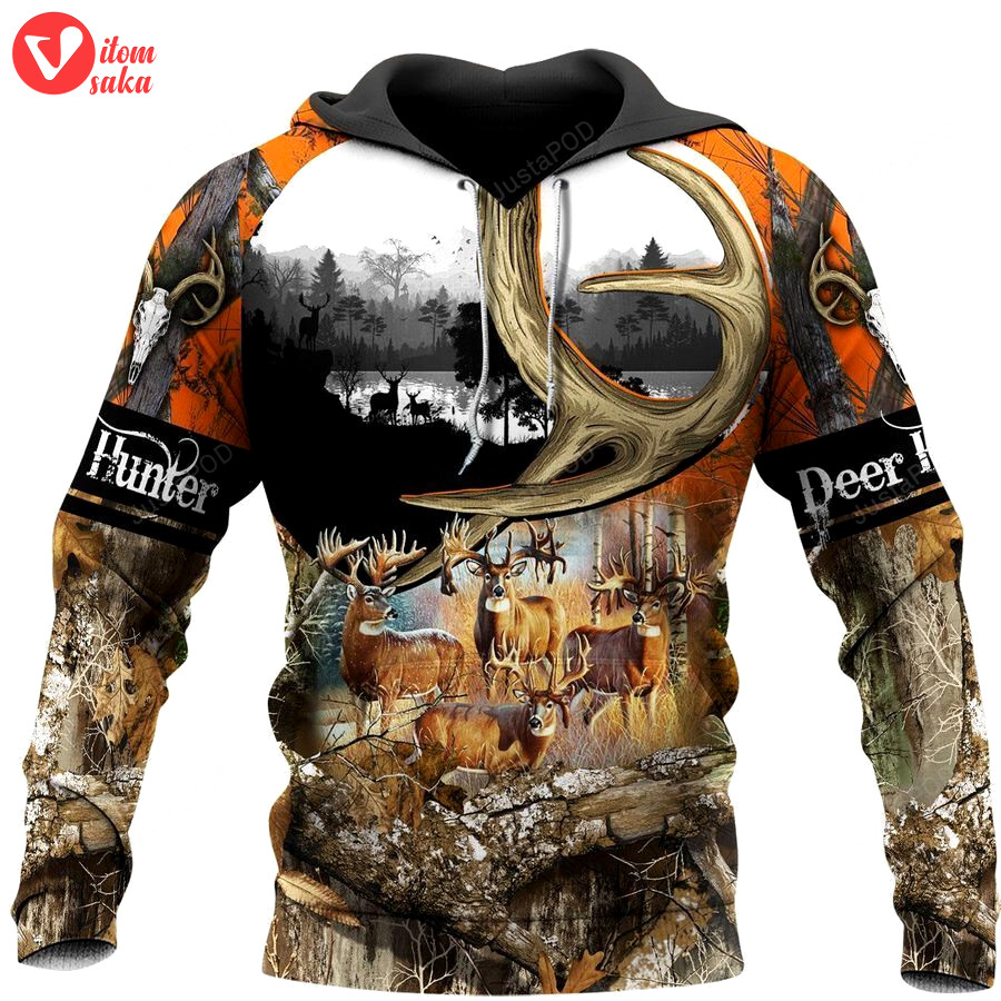 Skull deer 3d all over print hoodie, zip-up hoodie