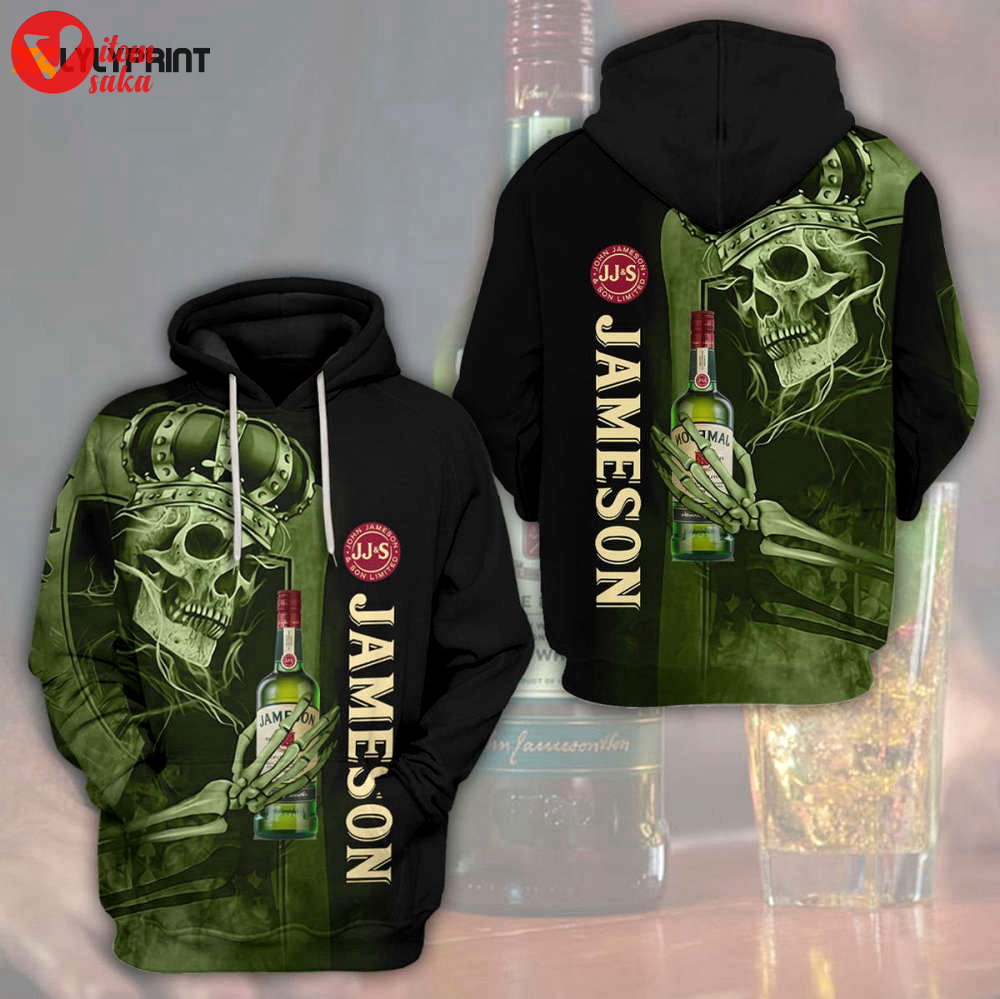 Skull king jameson irish whiskey 3d all over print hoodie, zip hoodie
