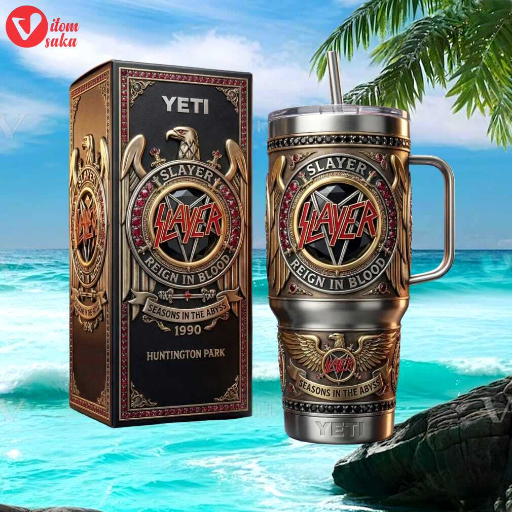 Slayer reign in blood 1990 huntington park commemorative 40oz metal tumbler