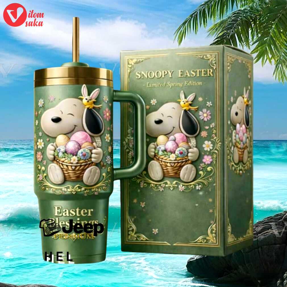 Snoopy easter blessings limited spring edition green floral peanuts 40oz tumbler