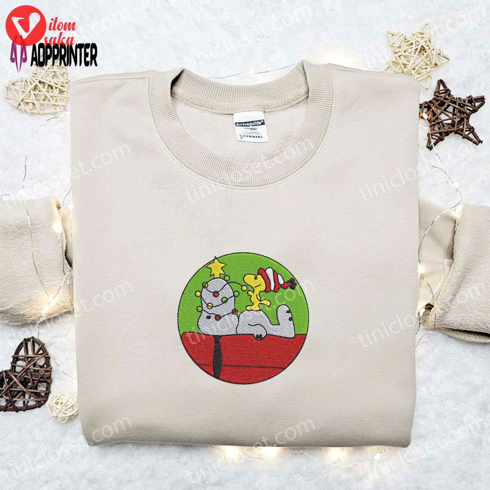 Snoopy & woodstock xmas embroidered shirt & hoodie: perfect family gifts