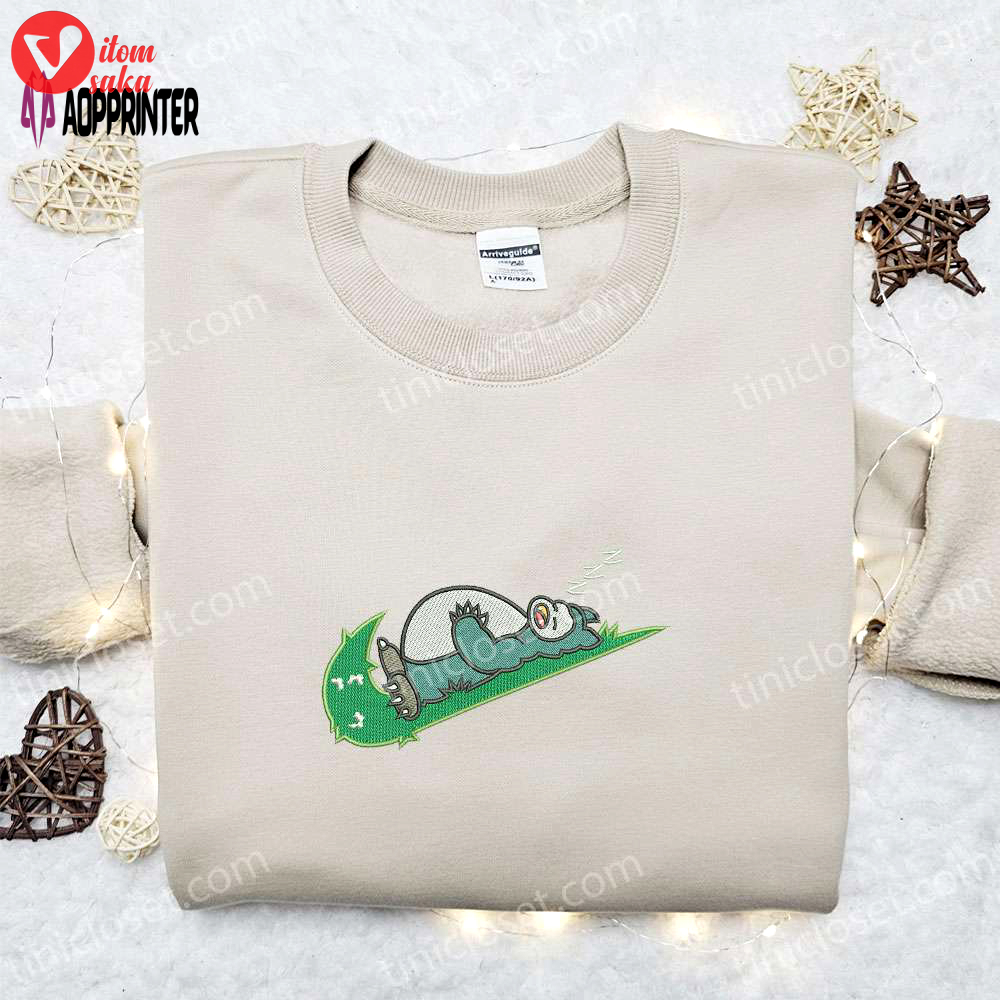 Snorlak sleeping x swoosh embroidered sweatshirt: best pokemon anime shirt perfect gift for all occasions
