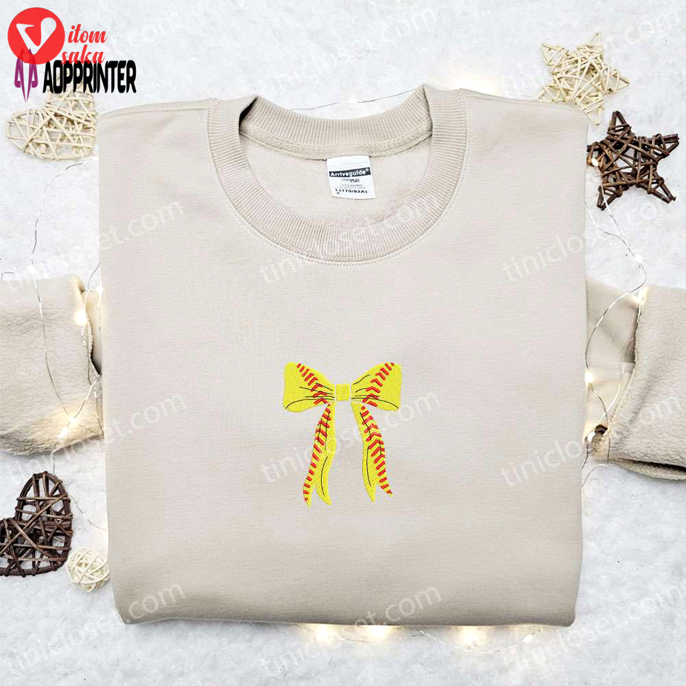 Softball bow embroidered shirt & sports hoodie: perfect mother’s day gift idea