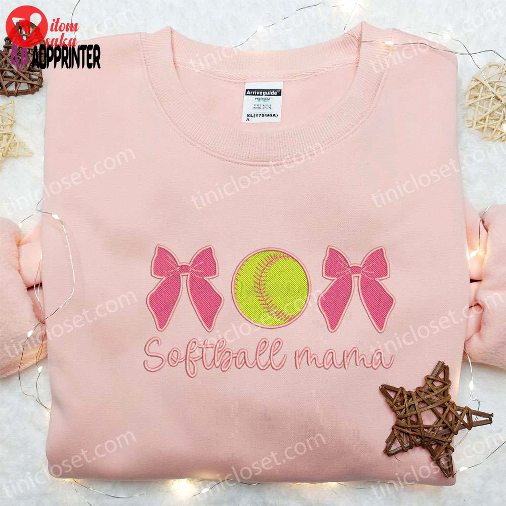 Softball mama coquette bows shirt: mother’s day embroidered hoodie – best gift for mom