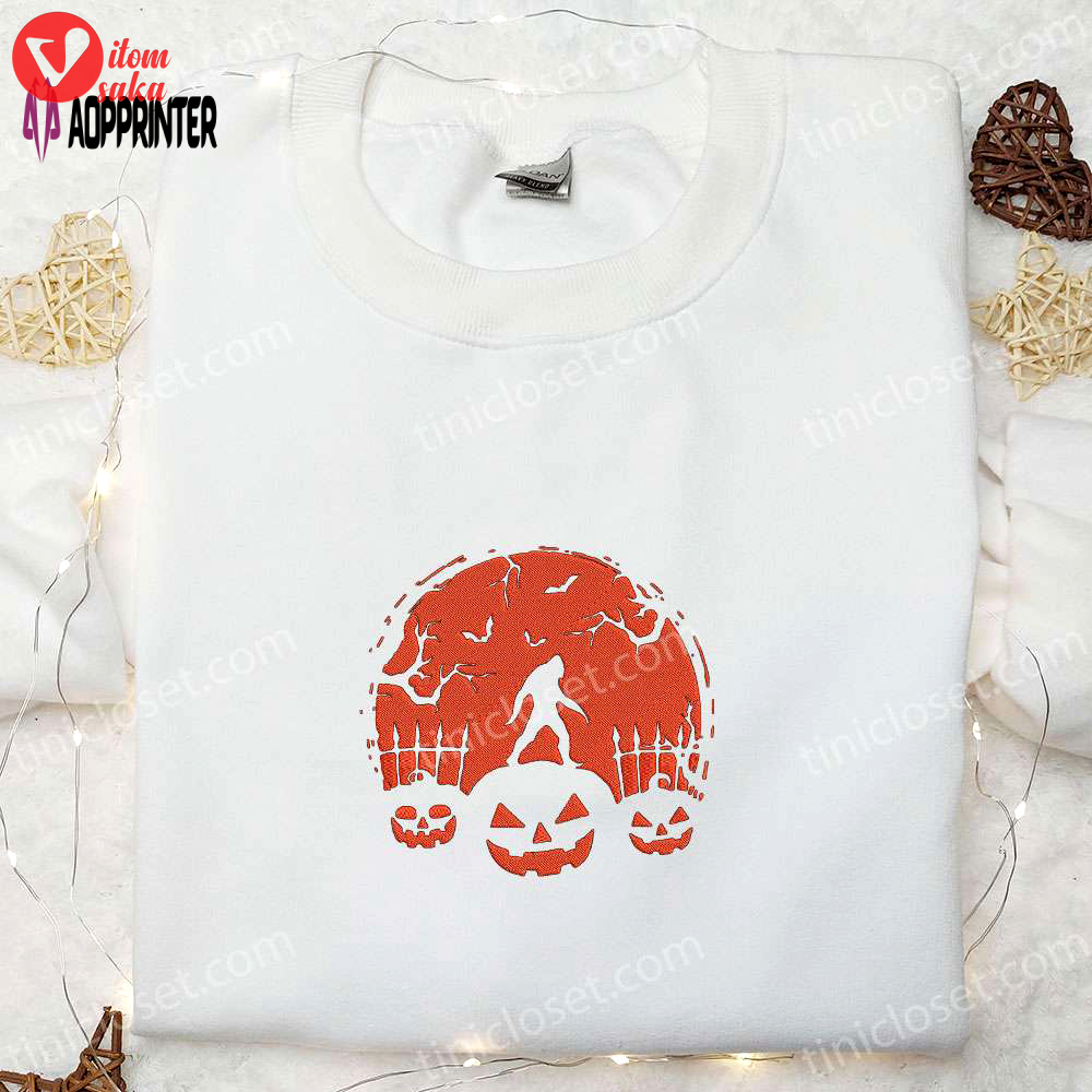 Spooktacular bigfoot halloween embroidered shirt – perfect family gift!