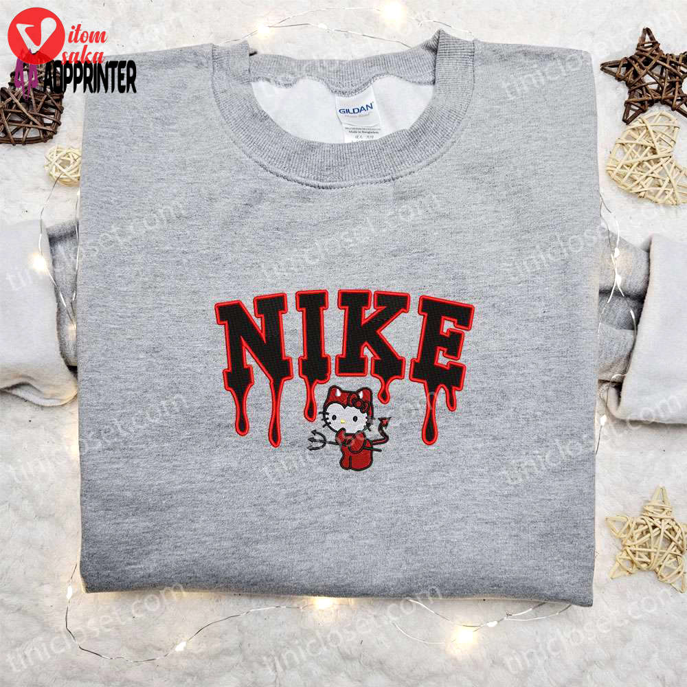 Spooky and cute: devil hello kitty embroidered shirt – perfect for halloween!