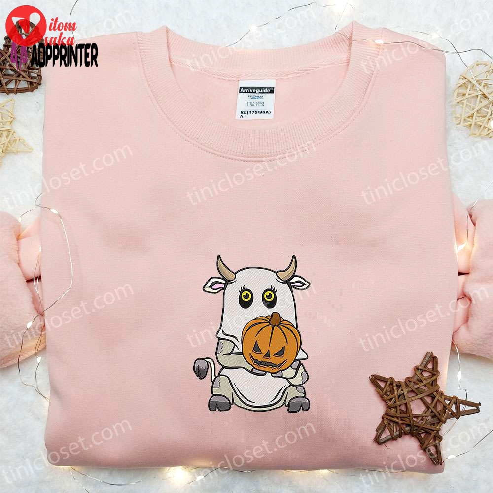 Spooky boo ghost cow embroidered sweatshirt – perfect halloween gift idea