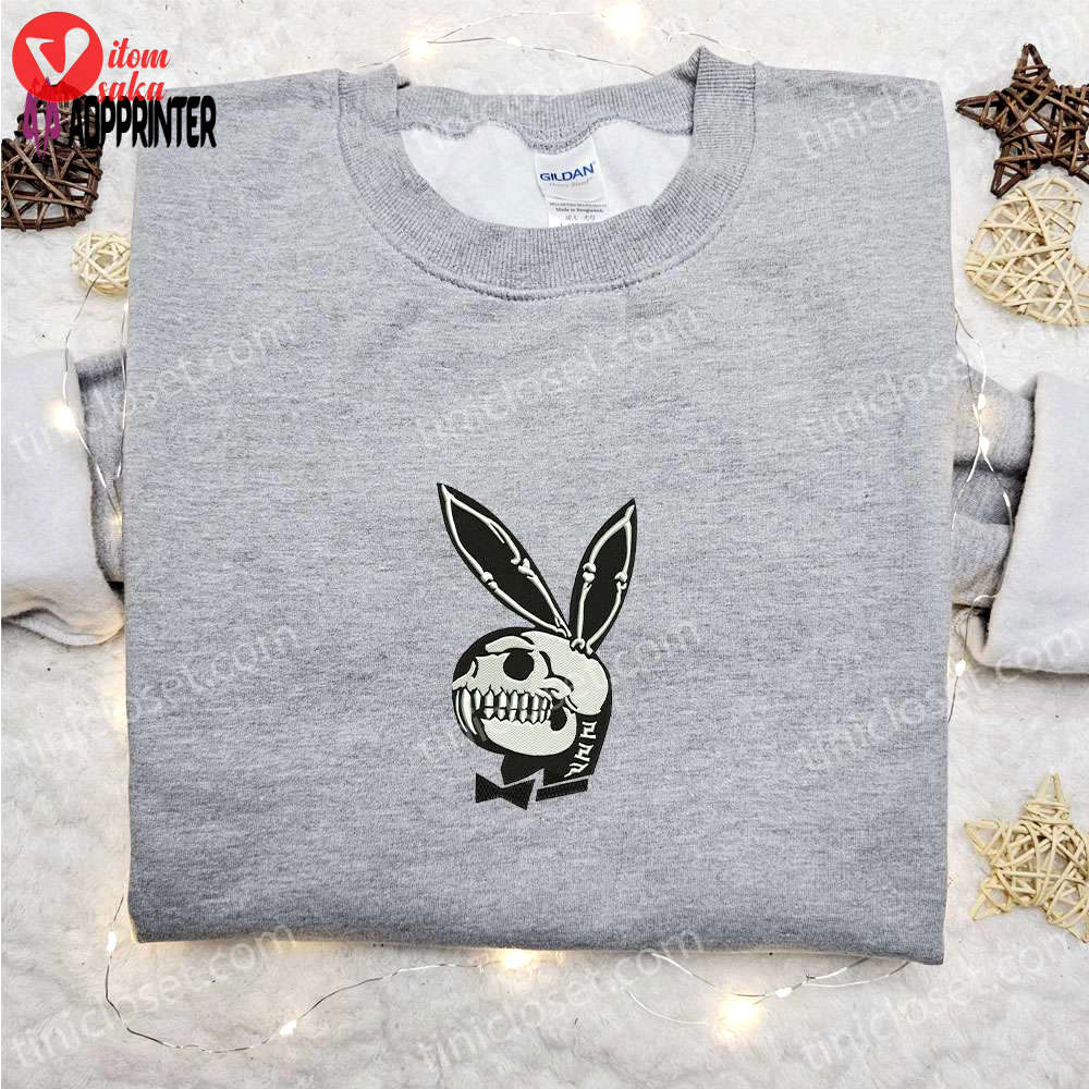 Spooky playboy bunny skeleton embroidered sweatshirt – top halloween gift ideas