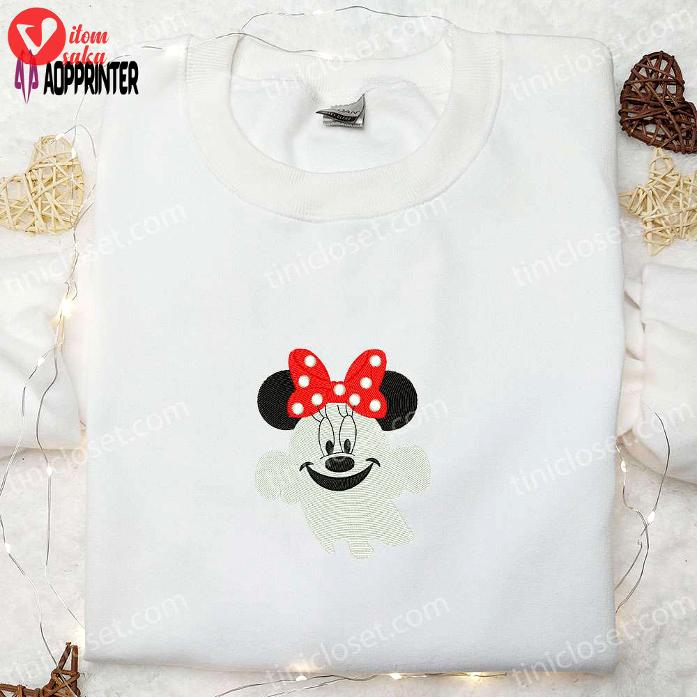 Spooky smiling boo minnie shirt: disney halloween embroidered gift for family