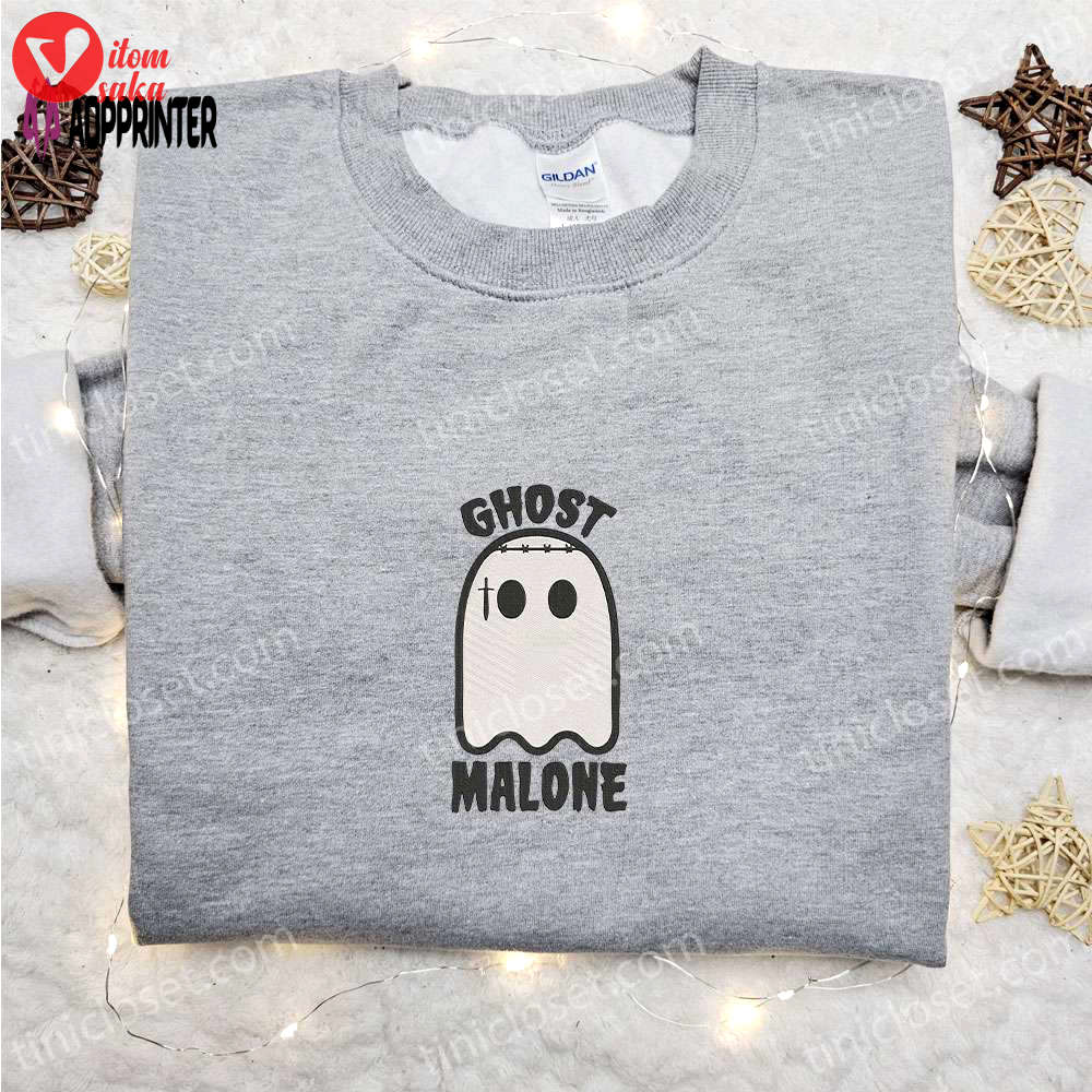 Spooky & stylish: ghost malone embroidered sweatshirt – perfect halloween gift!