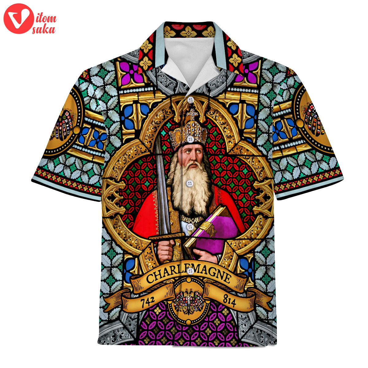 Stained glass window of charlemagne hawaiian shirt polo shirt beach short – stormmerch exclusive