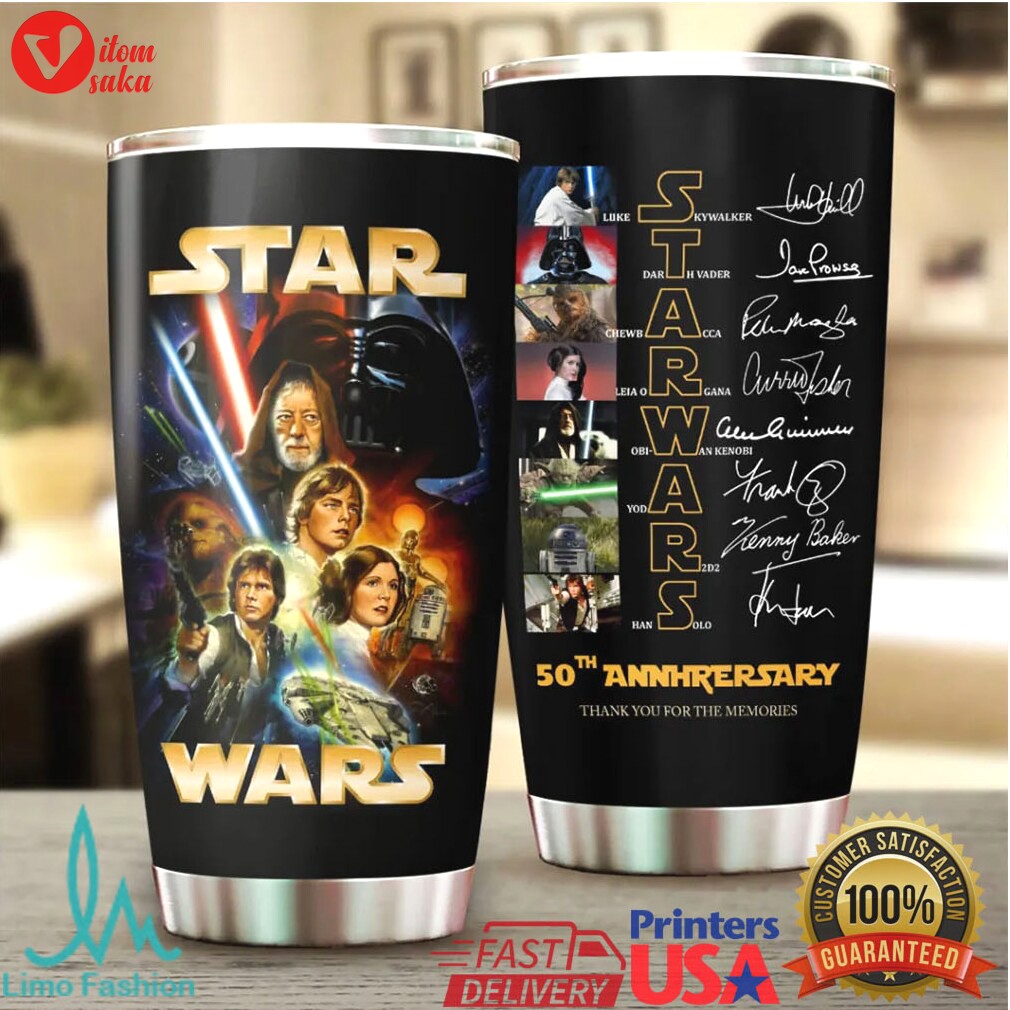 Star wars 50th anniversary cast signatures galaxy travel tumbler tumbler
